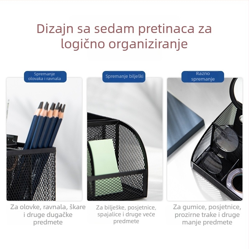 Deli 8903 Višenamjenski metalni držač olovke i organizator stola sa sedam pretinaca