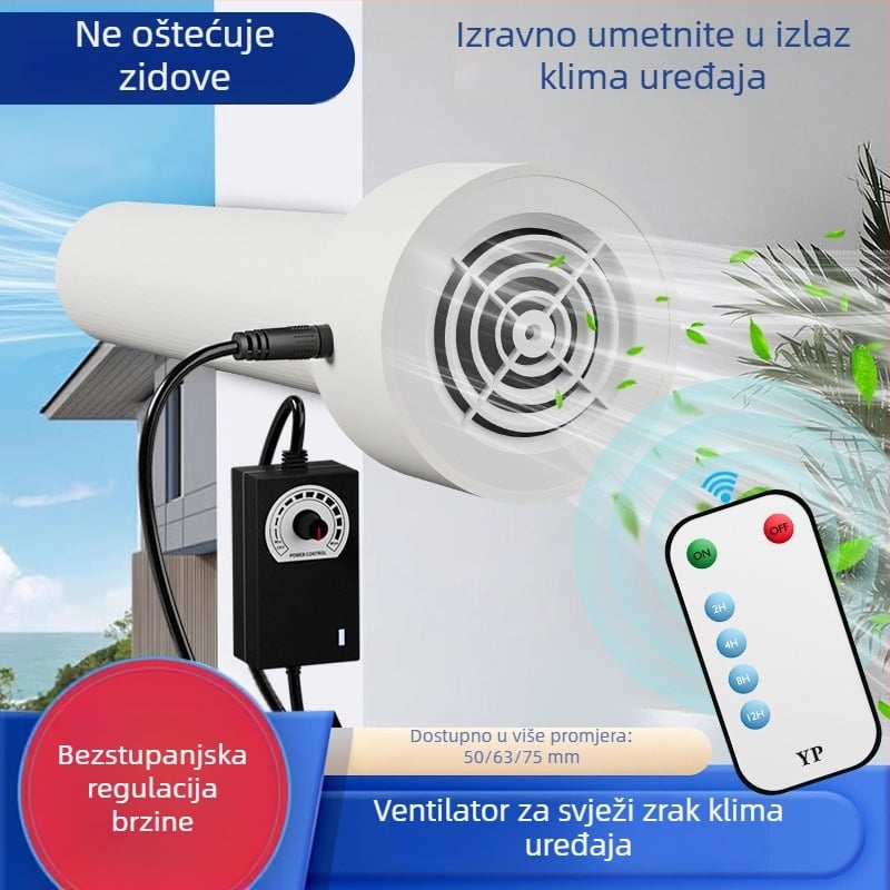 Ventilator za odvod zraka iz klimatizacije s otvorima 75/63/50, mala soba, tih kućni ventilator za ventilaciju