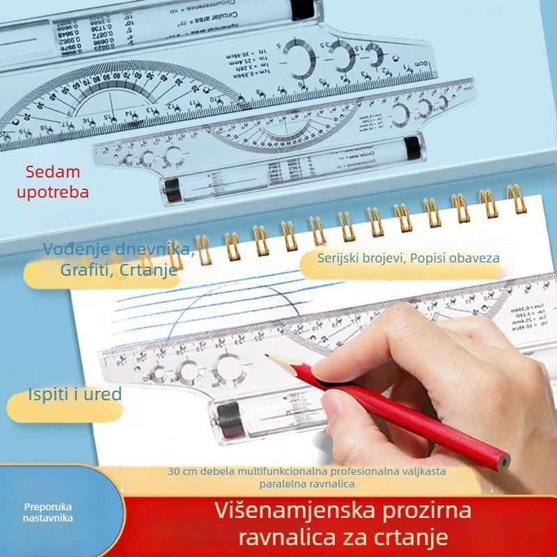 Fandi marka paralelno ravnalo 30 cm, plastično ravnalo s balansom, ravnalo za crtanje, kutomjer, rolno ravnalo i arhitektonsko dizajnersko ravnalo sa skalom