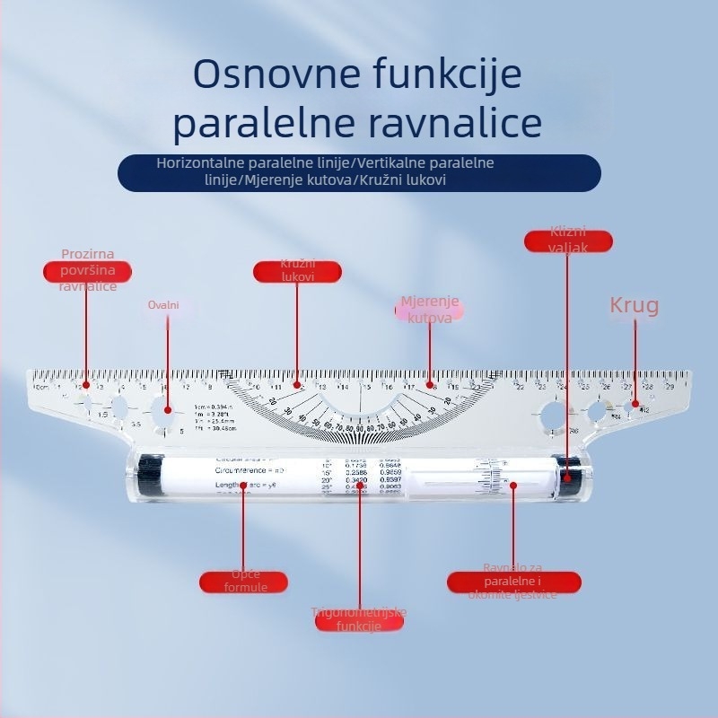 Fandi marka paralelno ravnalo 30 cm, plastično ravnalo s balansom, ravnalo za crtanje, kutomjer, rolno ravnalo i arhitektonsko dizajnersko ravnalo sa skalom