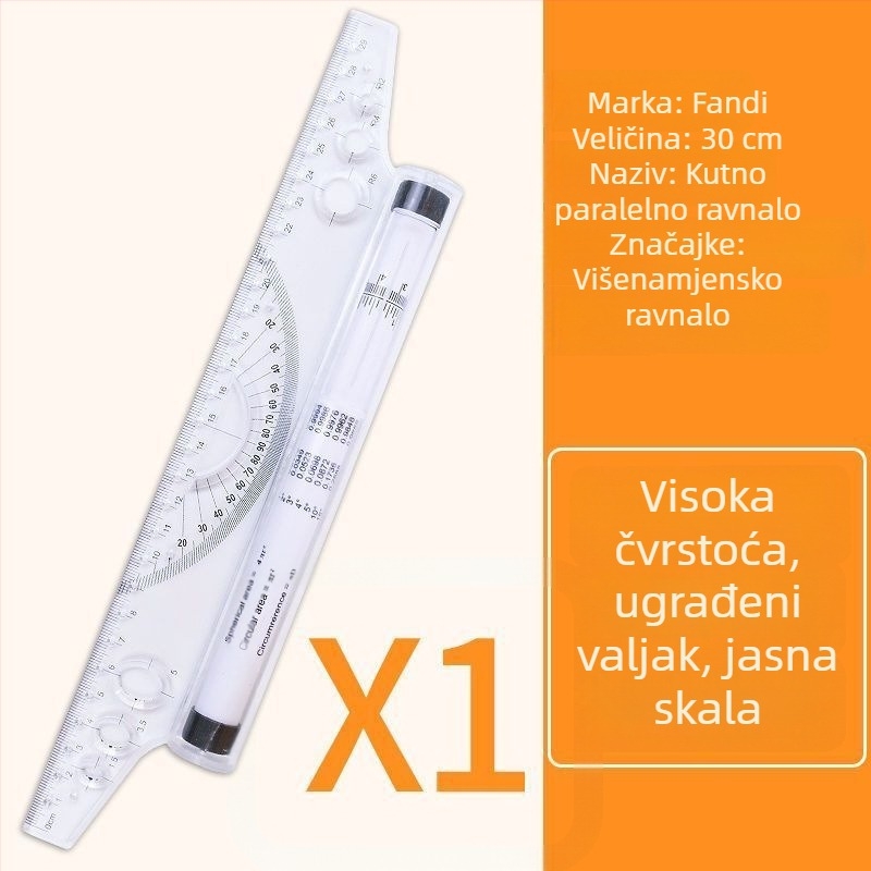 Fandi marka paralelno ravnalo 30 cm, plastično ravnalo s balansom, ravnalo za crtanje, kutomjer, rolno ravnalo i arhitektonsko dizajnersko ravnalo sa skalom
