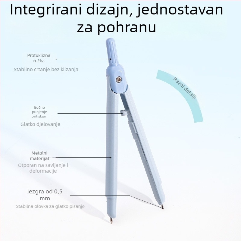 Deli integrirano metalno kružilo u obliku olovke za učenike osnovne i srednje škole, jednostavno za odlaganje, s grafitnim punjenjem