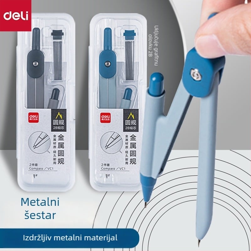 Deli VC1 Osnovni metalni šestar, 2-dijelni set s 2B olovkom za crtanje