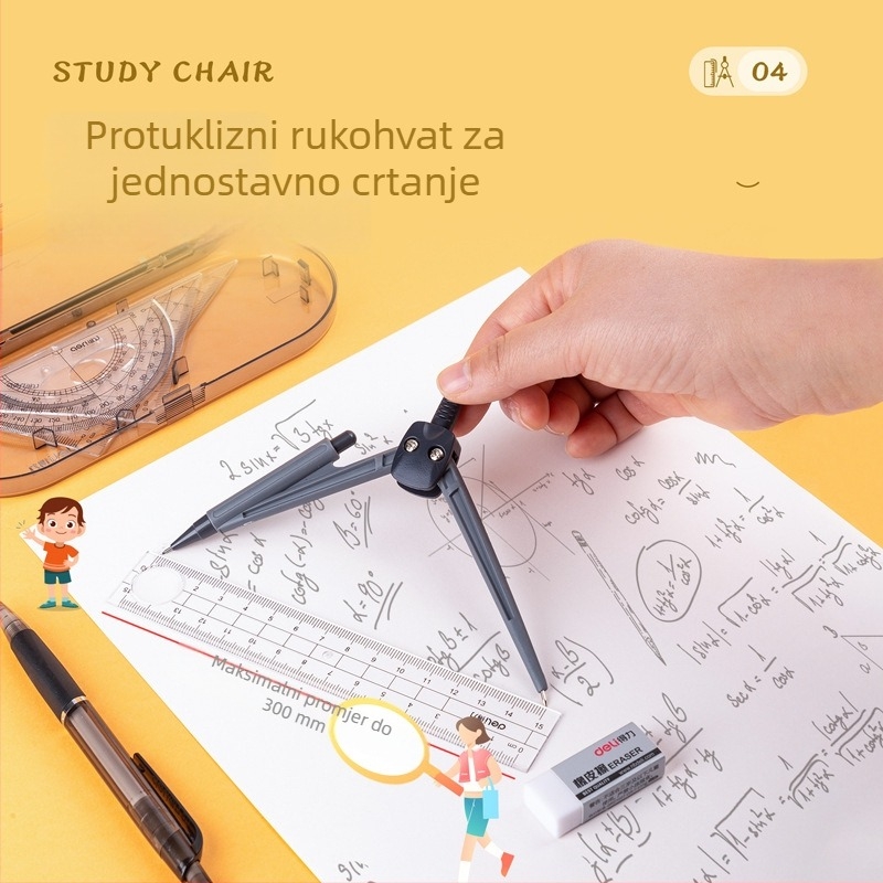 Deli set šestar i ravnalo, 9 komada, plastični, model 9591, za školsko crtanje