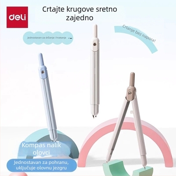 Deli metalni kompas u obliku pera, s tipkom za oslobađanje vrha, profesionalni alat za crtanje, rezervni vrhovi za geometriju i matematiku
