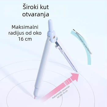 Deli metalni kompas u obliku pera, s tipkom za oslobađanje vrha, profesionalni alat za crtanje, rezervni vrhovi za geometriju i matematiku