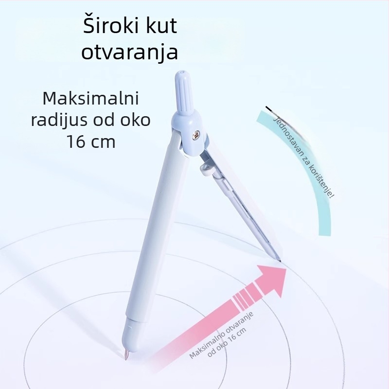 Deli metalni kompas u obliku pera, s tipkom za oslobađanje vrha, profesionalni alat za crtanje, rezervni vrhovi za geometriju i matematiku