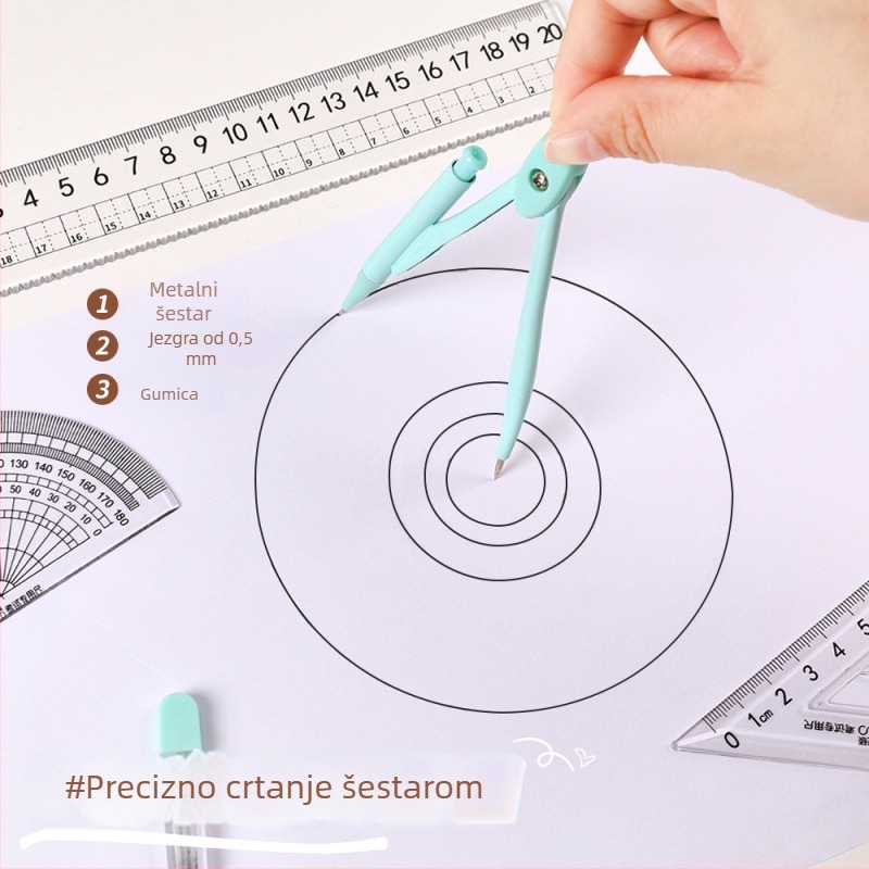 Set kompas i ravnalo za učenike gimnazije, 7-dijelni višenamjenski školski set