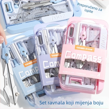 Set kompasa i ravnila za učenike, alati za crtanje, 9 dijelova od aluminijske legure