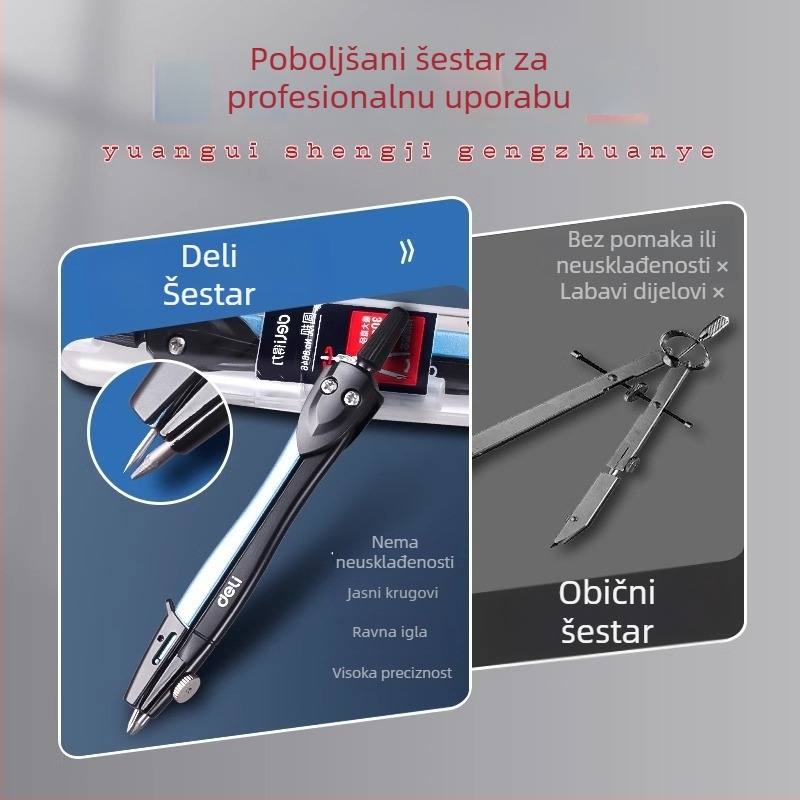 Deli kompas za ispite, metalno pero s klipom, profesionalni alati za crtanje, ravnalo za učenike osnovne škole