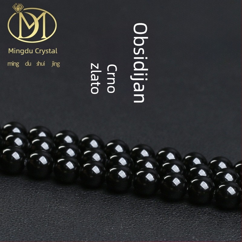 Mingdu Crystal prirodne crne obsidijanske okrugle perle, labave i poliproizvodi perli s dodacima