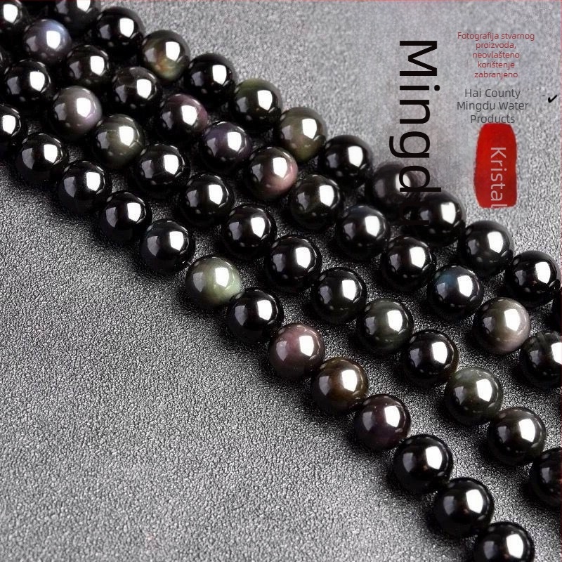 Mingdu Crystal prirodne crne obsidijanske okrugle perle, labave i poliproizvodi perli s dodacima