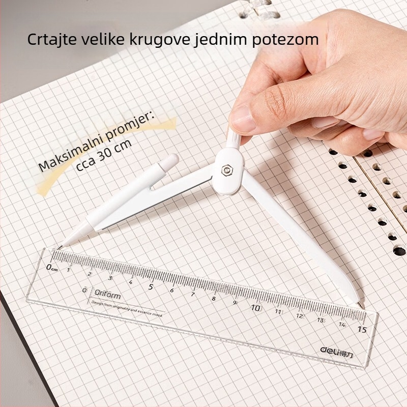 Deli VC211 Metalni set kompasa – 8 dijelova (kompas, Ravnalo, trokutić, kutomjer)