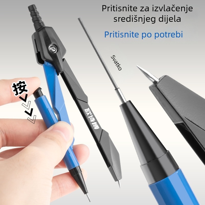 Set kompas i ravnalo za učenike, plastični, 9-dijelni set, uključuje kompas, ravnalo i trokut za crtanje