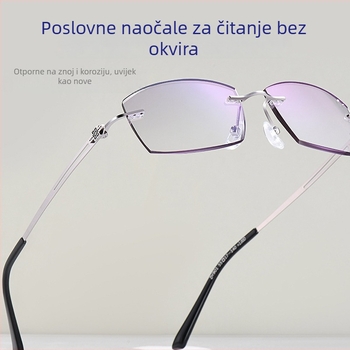 Bezokvirne presbiopijske naočale za muškarce s velikim licem, zaštita od plavog svjetla, ploske leće, rub dijamantno izbrušen