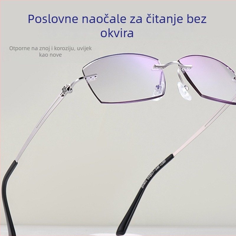 Bezokvirne presbiopijske naočale za muškarce s velikim licem, zaštita od plavog svjetla, ploske leće, rub dijamantno izbrušen
