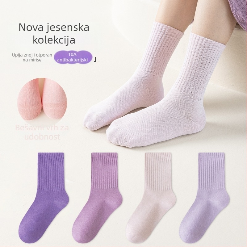 Dječje čarape za jesen-zimu 2025, A razred, od 100% pamuka, antibakterijske, prozračne, upijaju znoj, srednje dužine sportskih čarapa za djecu 3–8 godina
