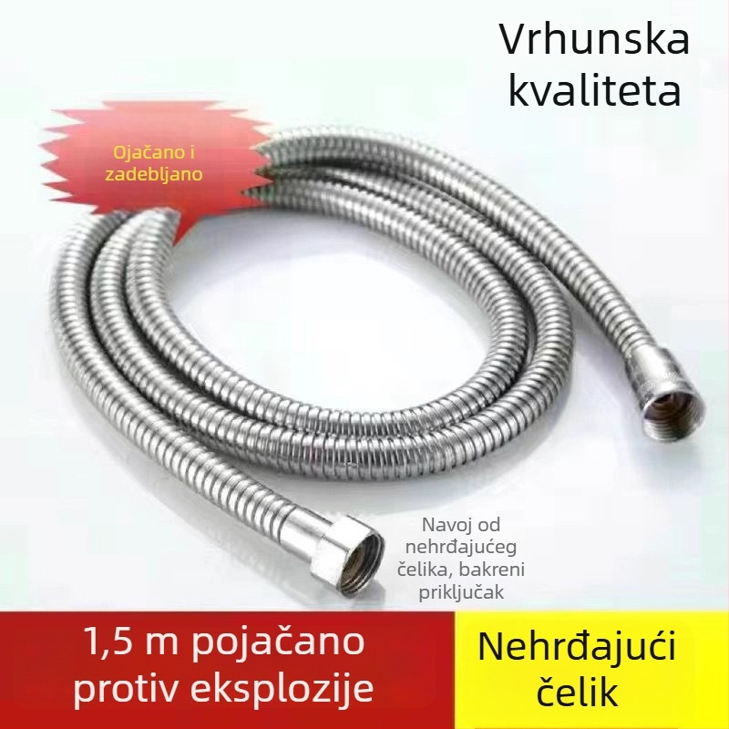 Cijev za tuš od nehrđajućeg čelika, otporna na eksplozije, duljina 1.5 m, s tuš glavom