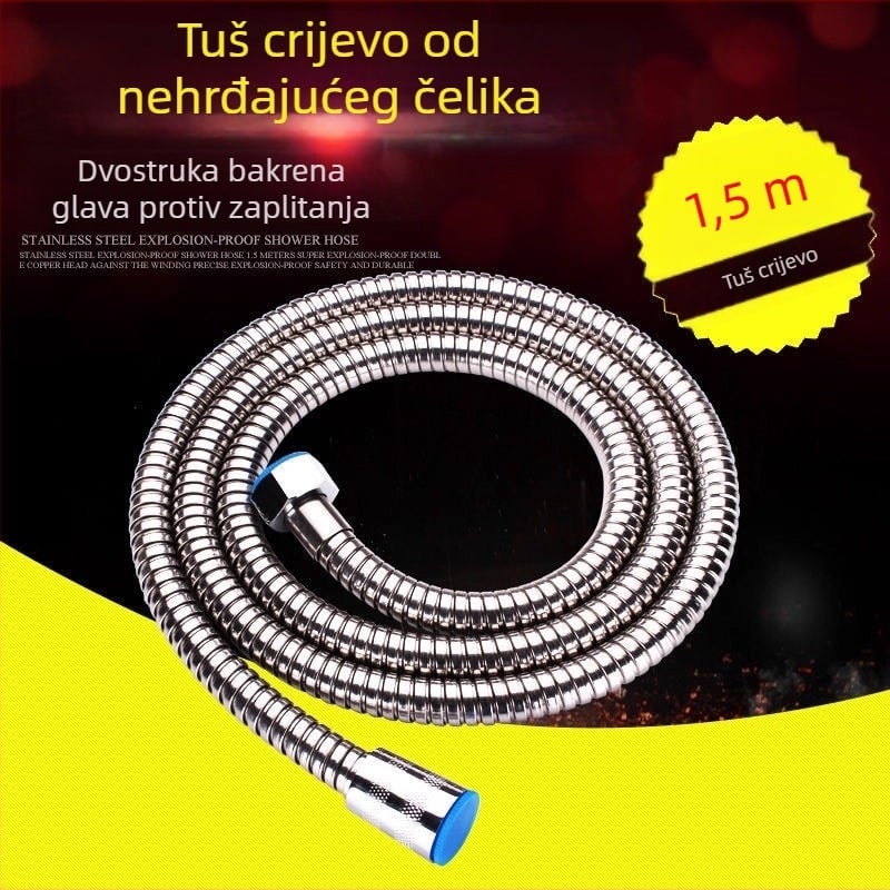 Cijev za tuš od nehrđajućeg čelika, otporna na eksplozije, duljina 1.5 m, s tuš glavom