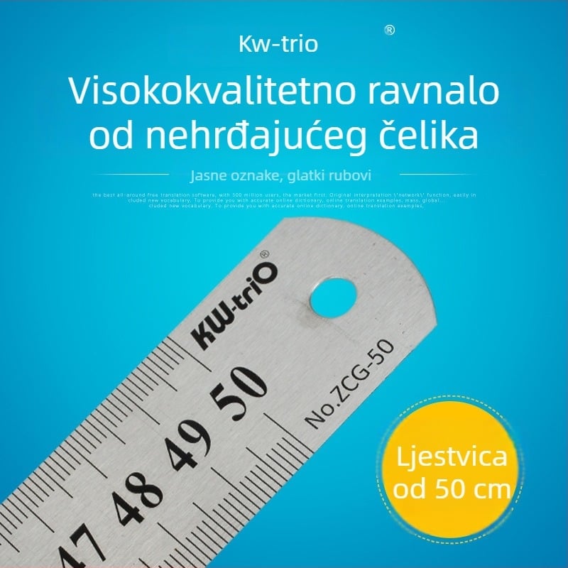 50 cm nehrđajuće čelično pravilo, dvostruka skala, za drvodjelstvo, ured i školu