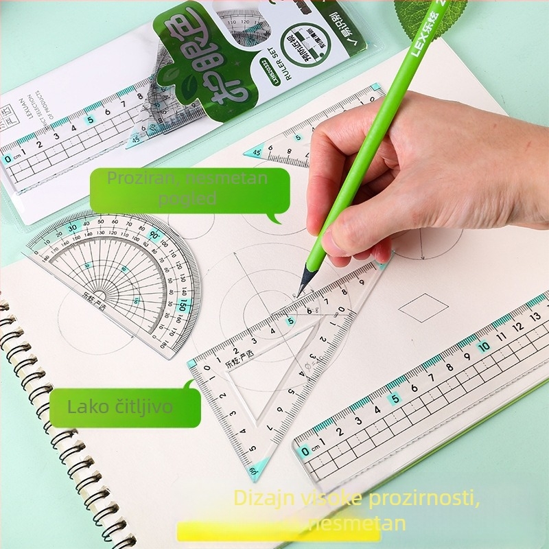 20 cm set od 4 ravnala u futri s kopčom – uključuje straight ruler, set square i protractor