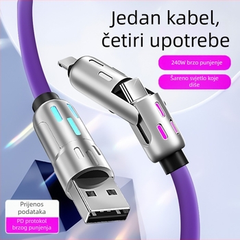 240W RGB dišuće svjetlo, 4-u-1 kabel za brzo punjenje i prijenos podataka za iPhone, Android i Type-C uređaje
