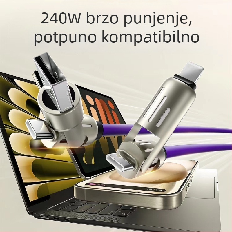 240W RGB dišuće svjetlo, 4-u-1 kabel za brzo punjenje i prijenos podataka za iPhone, Android i Type-C uređaje