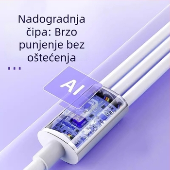 Type-C 3-u-1 kabel za podatke, 100W brzo punjenje, duljina 1–2 m, bijela, priključci: Type-C, Lightning, Micro USB
