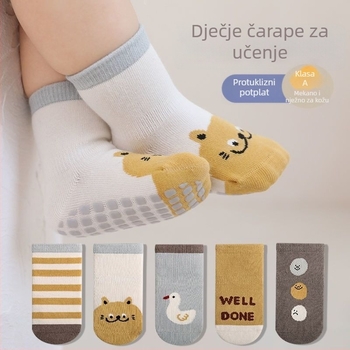 Pamukaste čarape za bebe za proljeće i jesen s punom gumom na potplatu, protuklizne, srednje dužine, unisex