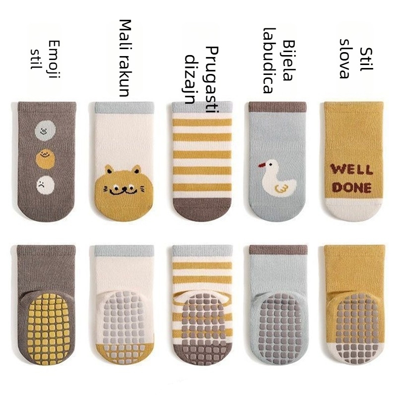 Pamukaste čarape za bebe za proljeće i jesen s punom gumom na potplatu, protuklizne, srednje dužine, unisex