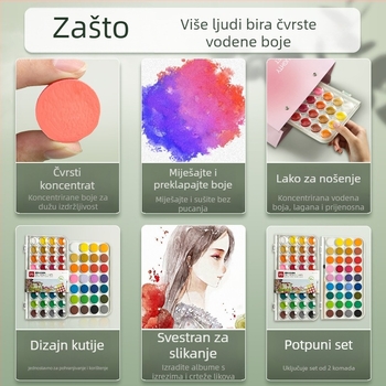 Deli tvrde akvarelne boje – profesionalni umjetnički set, 36 ili 48 boja, za početnike i djecu