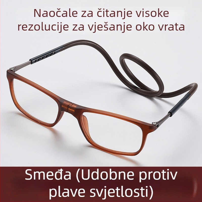 Čitačke naočale s magnetskim lancem oko vrata i zaštitom od plavog svjetla