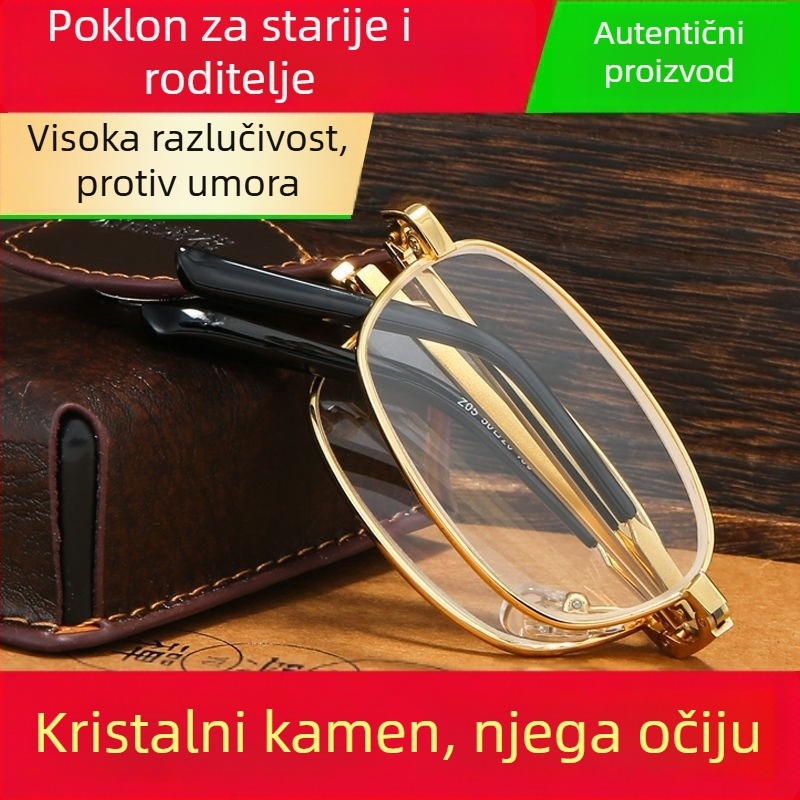 Muške sklopive naočale za čitanje – kristalno staklo, visoka definicija, otporne na ogrebotine, anti-zračenje, za srednju dob i starije