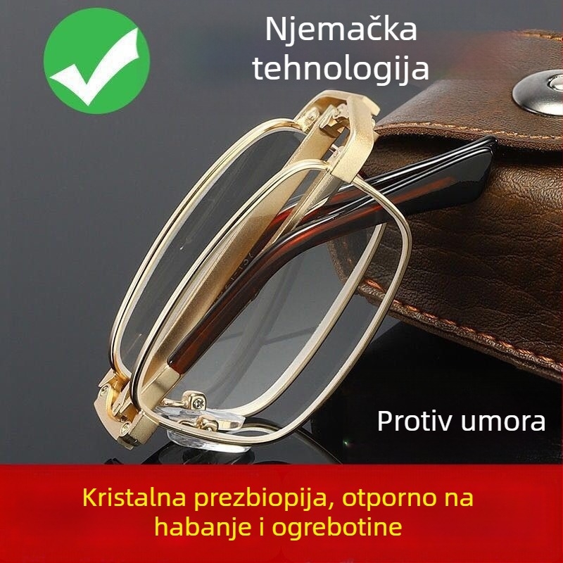 Muške sklopive naočale za čitanje – kristalno staklo, visoka definicija, otporne na ogrebotine, anti-zračenje, za srednju dob i starije