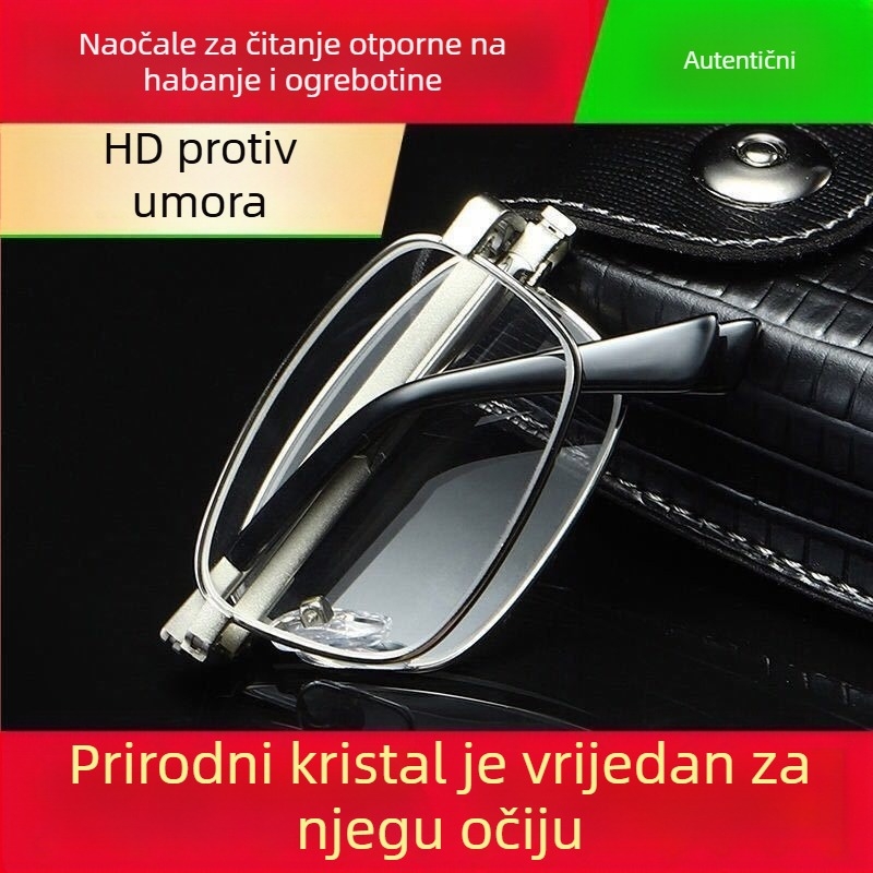 Muške sklopive naočale za čitanje – kristalno staklo, visoka definicija, otporne na ogrebotine, anti-zračenje, za srednju dob i starije
