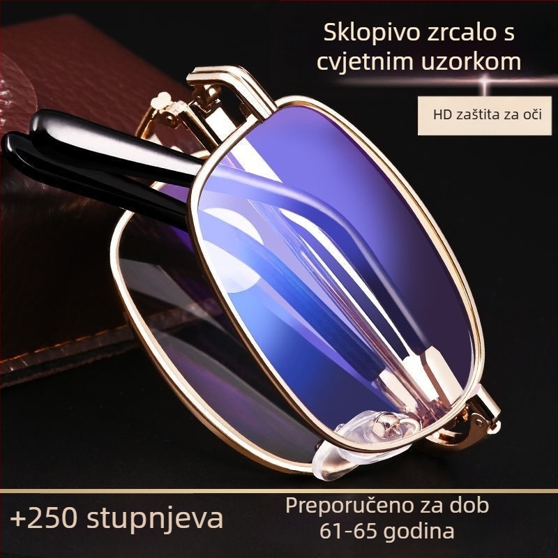Muške sklopive naočale za čitanje – kristalno staklo, visoka definicija, otporne na ogrebotine, anti-zračenje, za srednju dob i starije