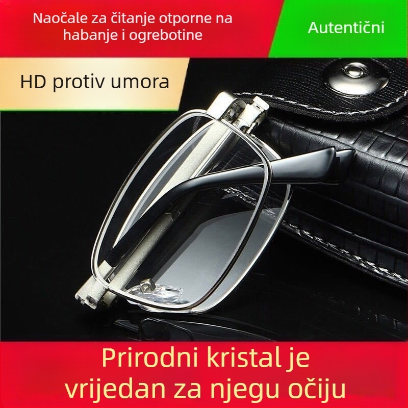 Muške sklopive naočale za čitanje – kristalno staklo, visoka definicija, otporne na ogrebotine, anti-zračenje, za srednju dob i starije