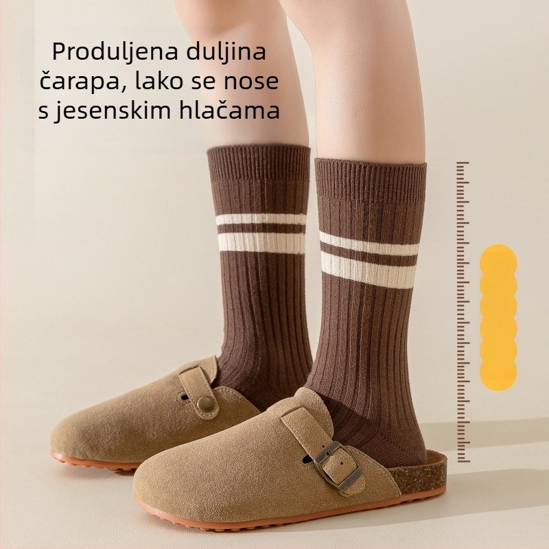 Dječje pamučne čarape do koljena za jesen i zimu, debele, prozračne, za uzrast 3–8 godina, uzorci: pruge, jednobojne, slova
