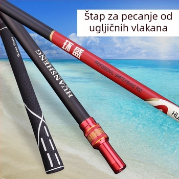 HUANSHENG Karbonska teleskopska štapa za mrežu za ribolov s podesivim položajem, dvostruka upotreba, ultra lagana, duljina 2,1 m