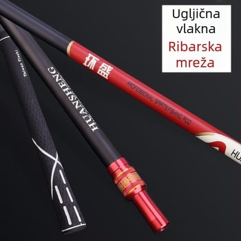 HUANSHENG Karbonska teleskopska štapa za mrežu za ribolov s podesivim položajem, dvostruka upotreba, ultra lagana, duljina 2,1 m
