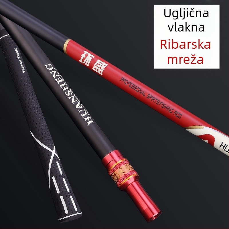 HUANSHENG Karbonska teleskopska štapa za mrežu za ribolov s podesivim položajem, dvostruka upotreba, ultra lagana, duljina 2,1 m