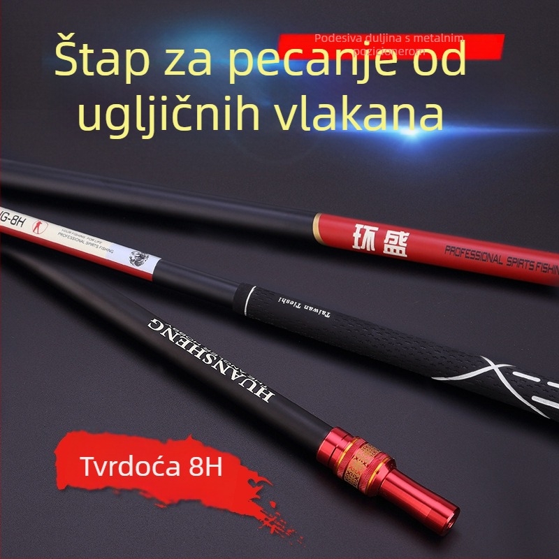 HUANSHENG Karbonska teleskopska štapa za mrežu za ribolov s podesivim položajem, dvostruka upotreba, ultra lagana, duljina 2,1 m