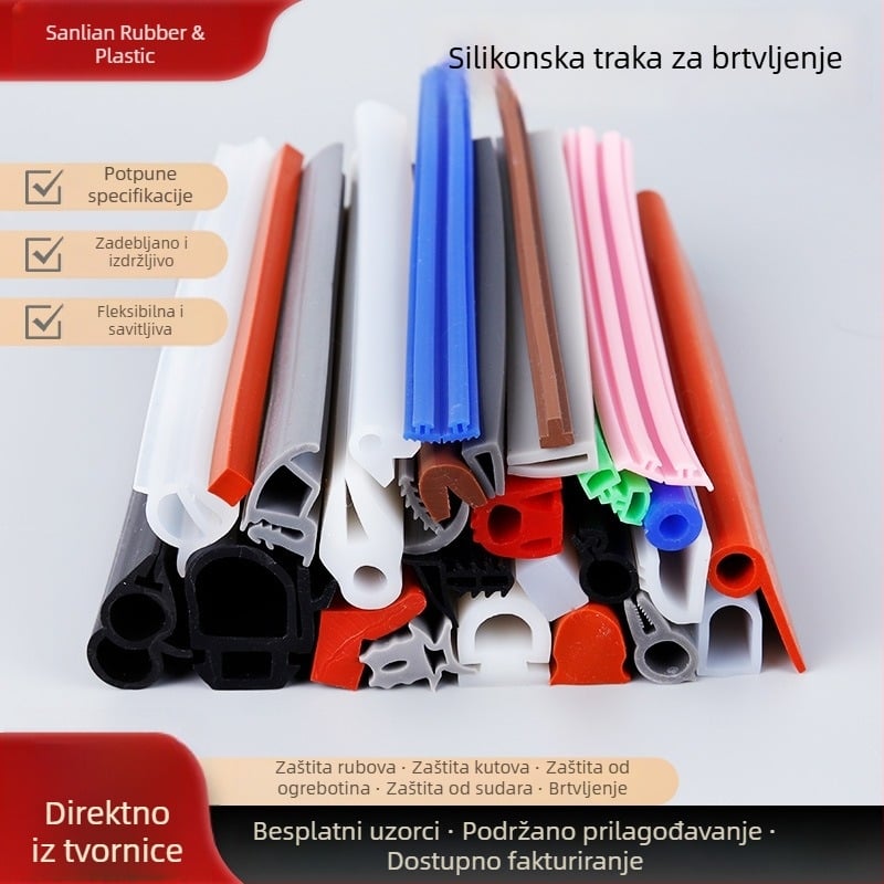 Prilagođena silikon brtva traka, pravokutna, otporna na visoke temperature, otporna na starenje, protiv sklizavanja, protiv sudara