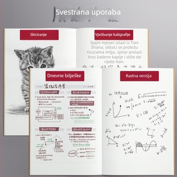 Višenamjenski prazan bilježnica s koricama od kraft papira, ojačano šivanje, za studente, minimalistički stil, prazne stranice, 50–100 stranica, 75 g/m².