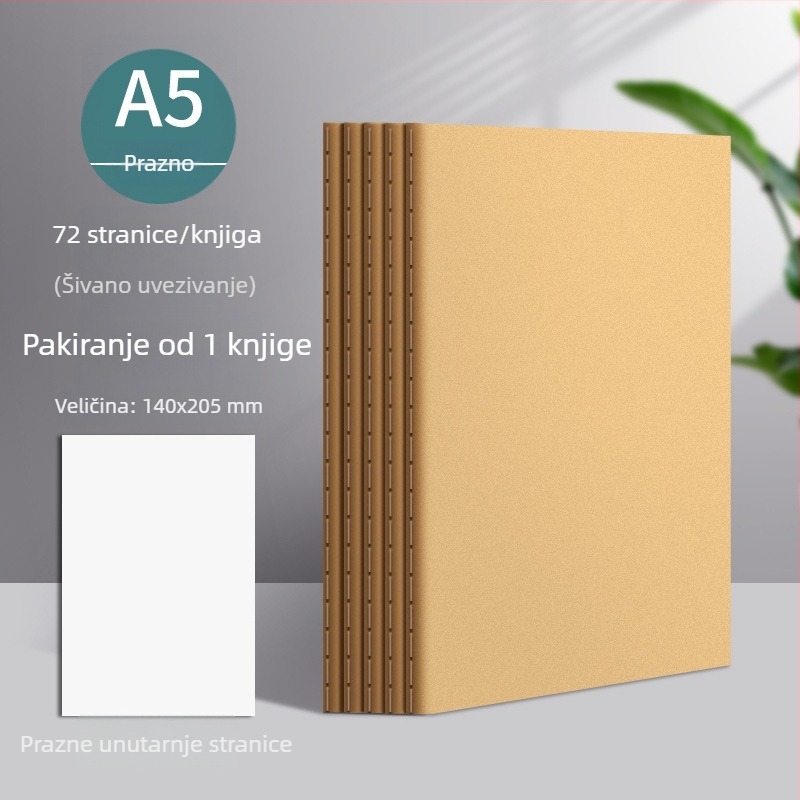 Višenamjenski prazan bilježnica s koricama od kraft papira, ojačano šivanje, za studente, minimalistički stil, prazne stranice, 50–100 stranica, 75 g/m².