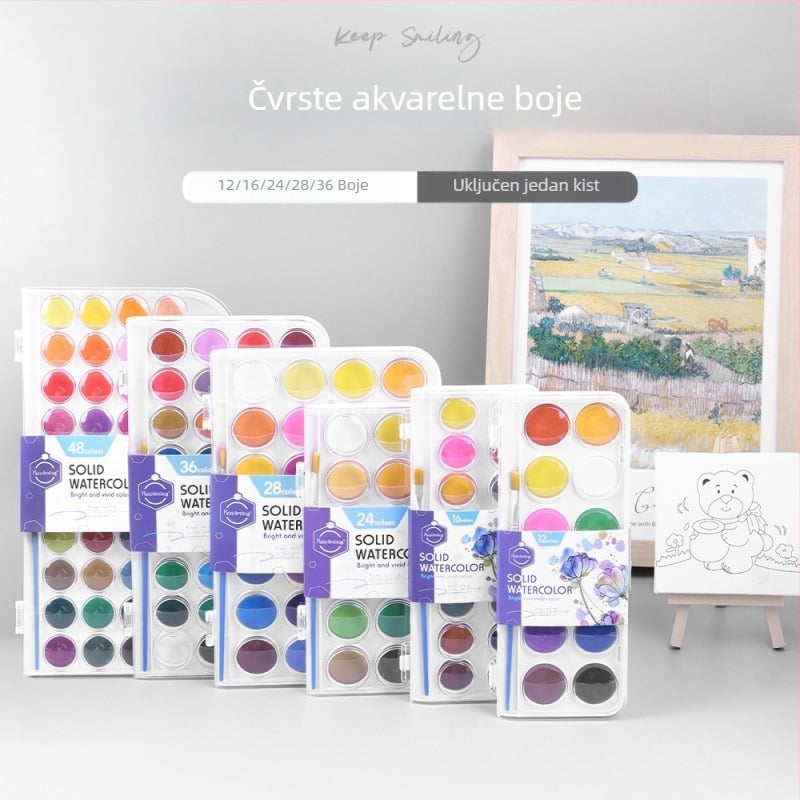 Set solidnih akvarel boja, 12/16/28/36 boja, mini umjetnički pribor