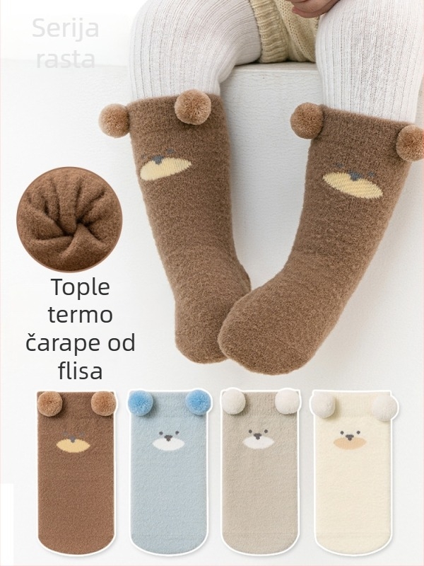 Dječje zimske čarape s flisom, debele i tople, bez šavova, srednje visoke, crtani motiv, unisex