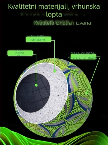 Nogometna lopta veličine 5, standard za odrasle i mlađe; veličine 4 za djecu; trening lopta, šivana strojem, izdržljiva, svijetleća