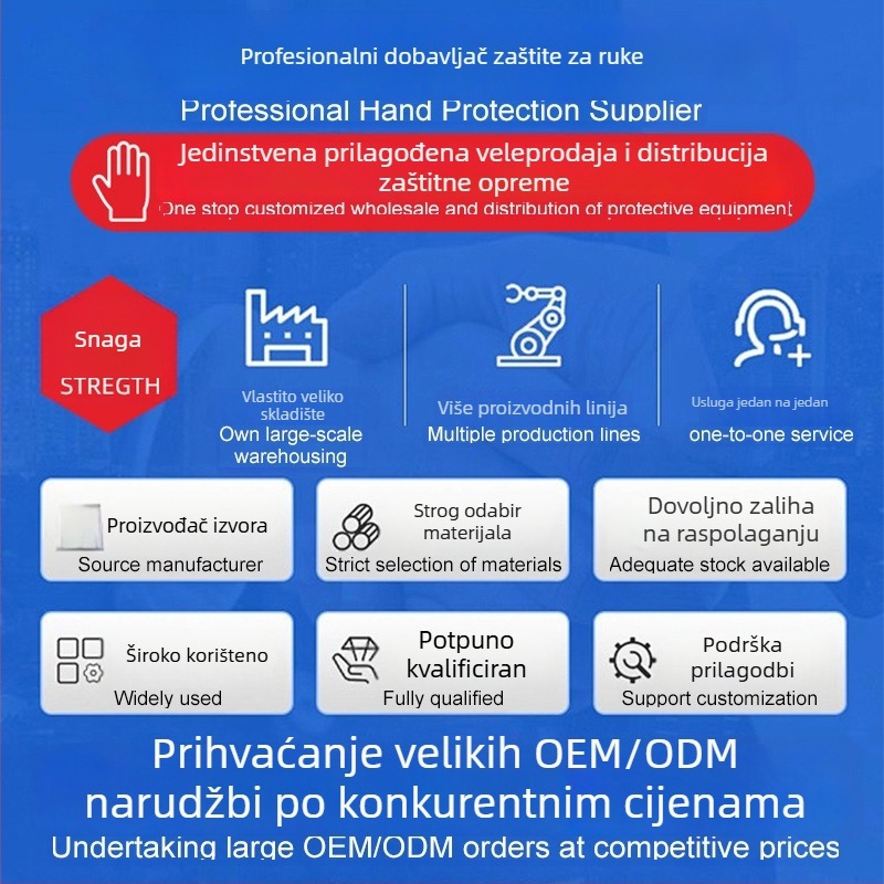 Jednokratne nitrilne rukavice, plave boje, otporne na habanje i proklizavanje, otporne na kiseline i lužine, deblje, višestruke zaštitne rukavice