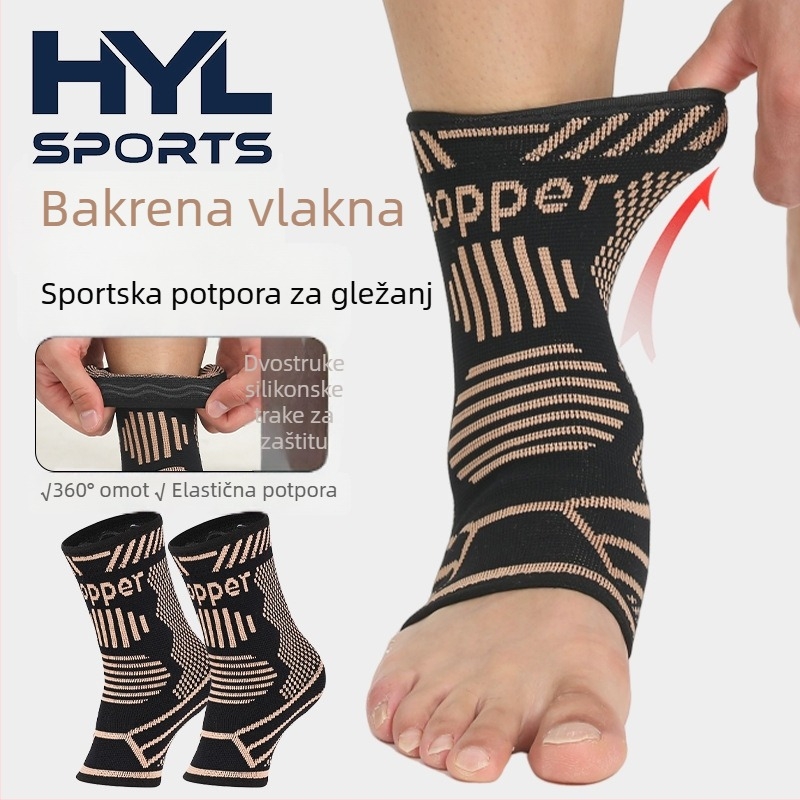 Protektor gležnja s bakrenim jonima, elastičan, protuklizni od bakrenih vlakana, pleteni sportski štitnik gležnja, otporan na hladnoću, protiv uganuća, kompresivne čarape za gležanj